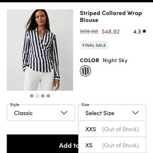 Ann Taylor Navy and White Striped Wrap Blouse NWT